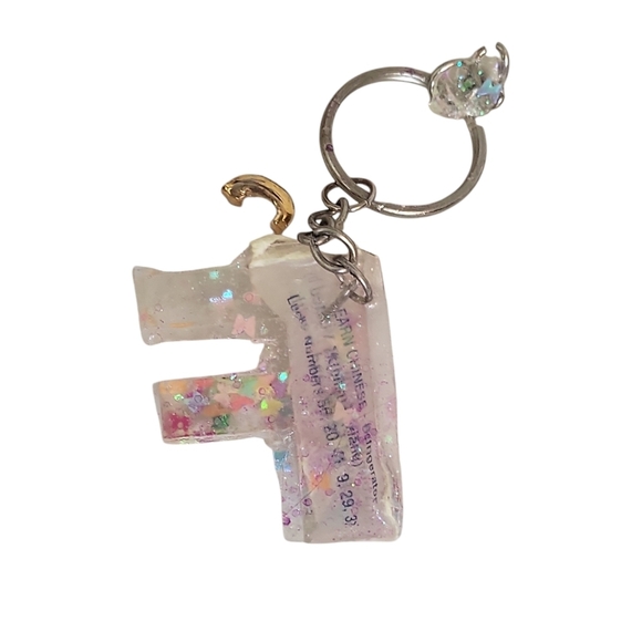 Fortune F Resin Alphabet Letter  Keychain Sparkly Glitter Key Chain Bag Charm - Picture 2 of 2